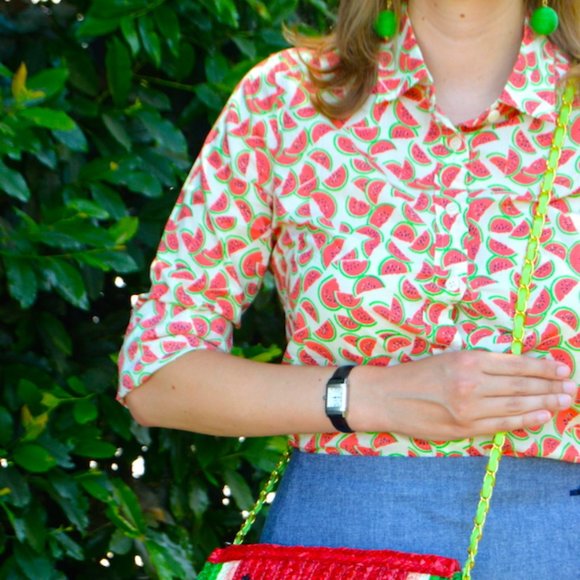 J. Crew Tops - J Crew Perfect Shirt Women's Button Up Watermelon Print Size XXS Cotton